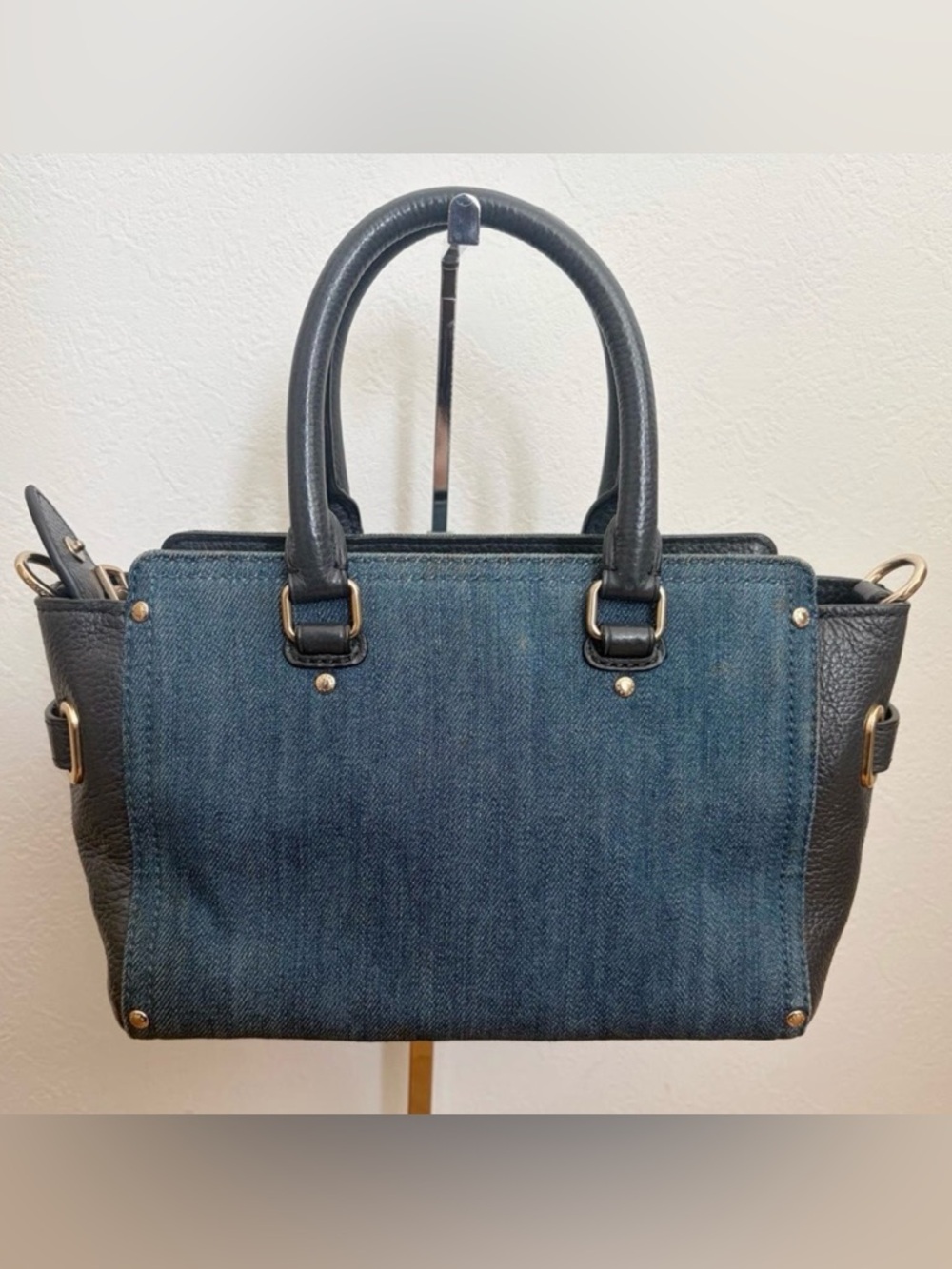 COACH Mini Swagger Denim and Black Pebble Leather Satchel w/Gold Tone Hardware - Picture 2 of 13